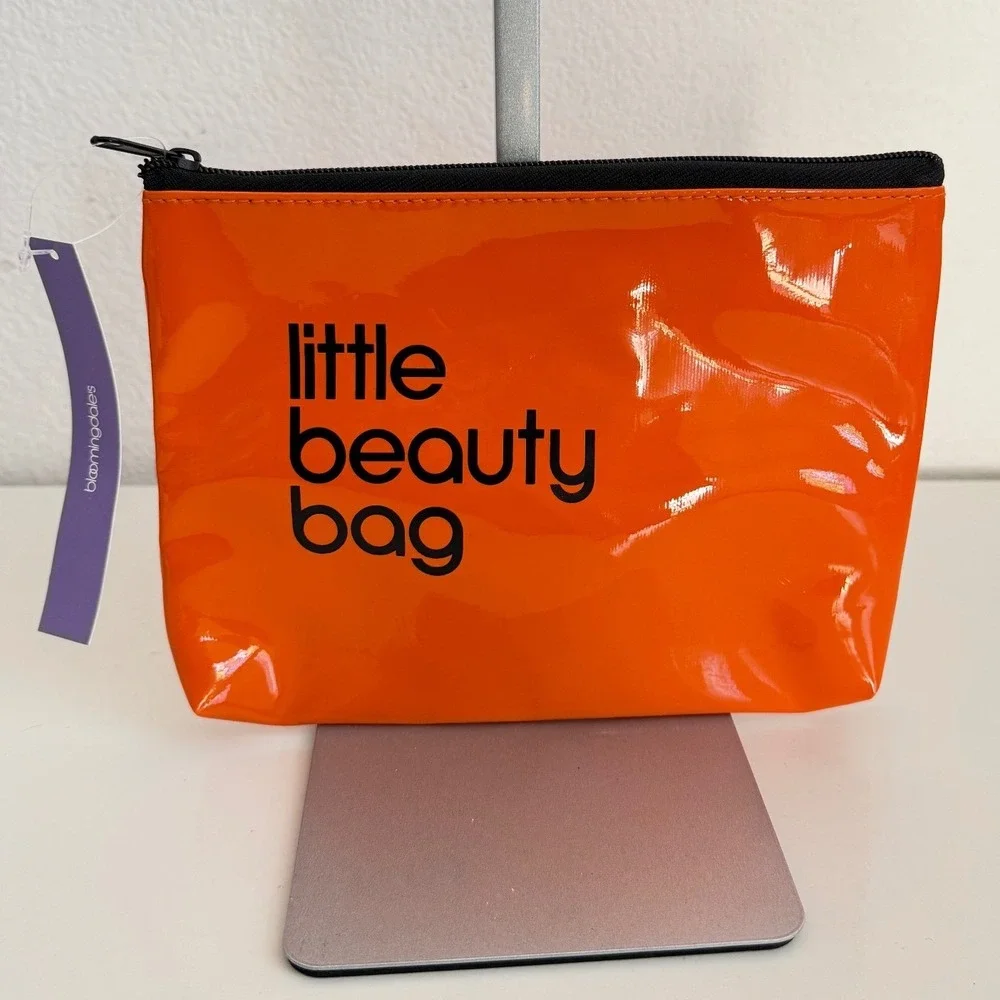 Bloomingdales Little Beauty Bag Orange Patent Cosmetic Pouch Makeup Travel Case - Picture 1 of 7